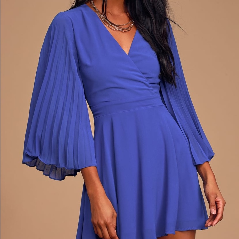 Lulus Royal Blue Pleated Skater Mini Dress NEW M